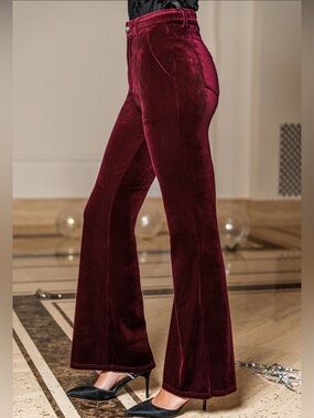 Cupshe Burgundy Red Surreal High-Waist Flare Pants